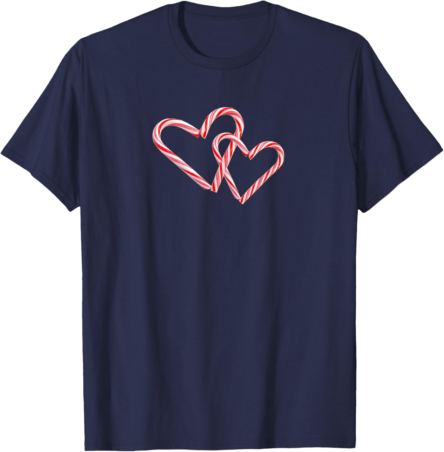 Peppermint Candy Cane Interlocking Hearts Christmas Holiday T-Shirt - T-Shirt | Navy