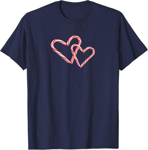 Peppermint Candy Cane Interlocking Hearts Christmas Holiday T-Shirt - T-Shirt | Navy
