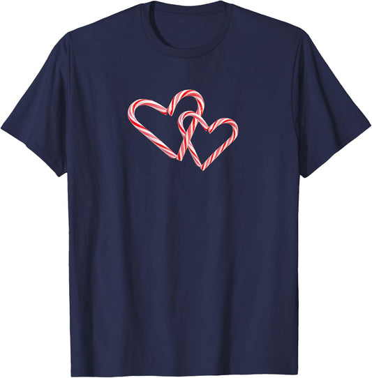 Peppermint Candy Cane Interlocking Hearts Christmas Holiday T-Shirt - T-Shirt | Navy