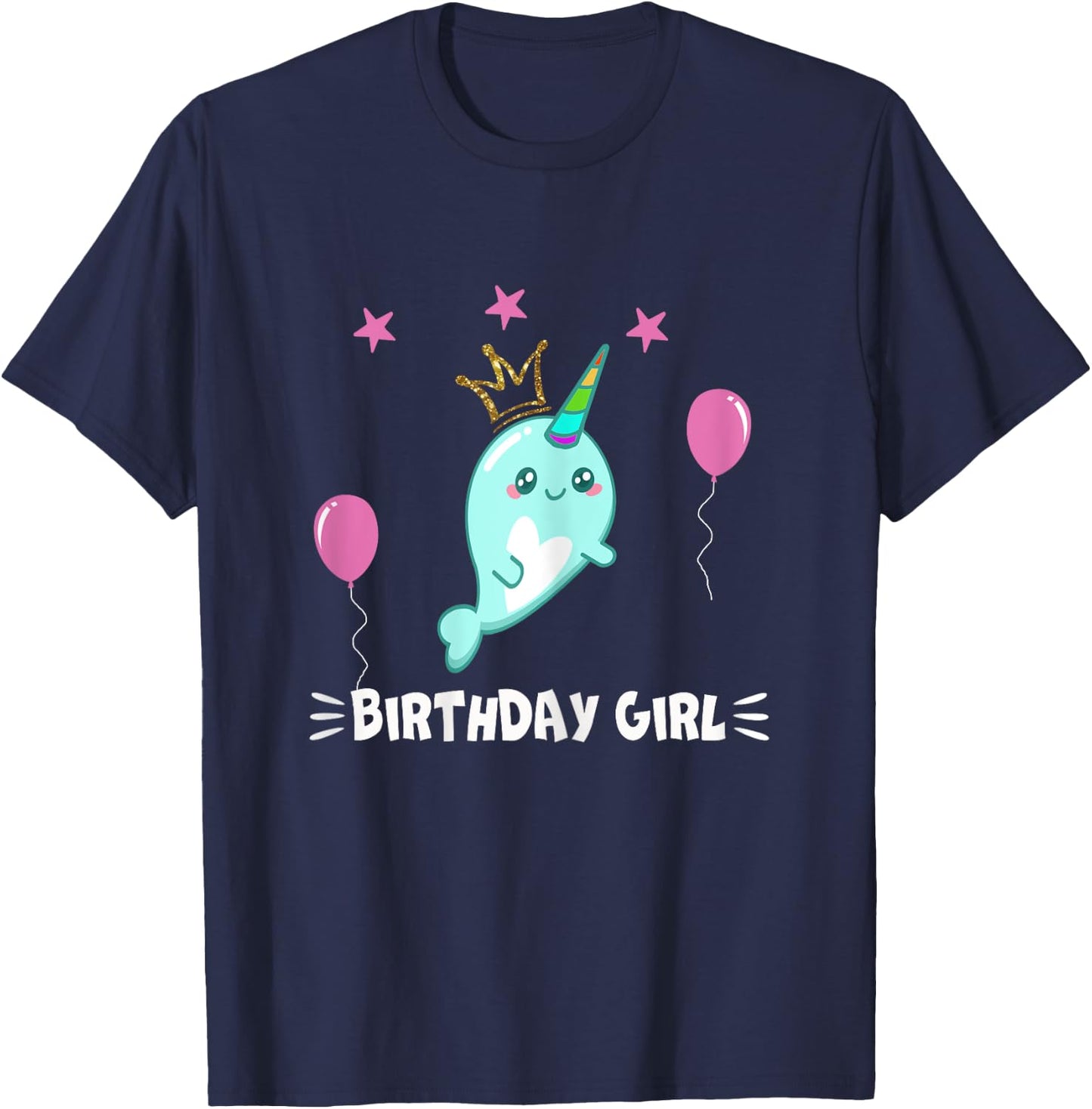 Cool Cute Narwhal balloons Girls Birthday Party Animal T-Shirt - T-Shirt | Navy