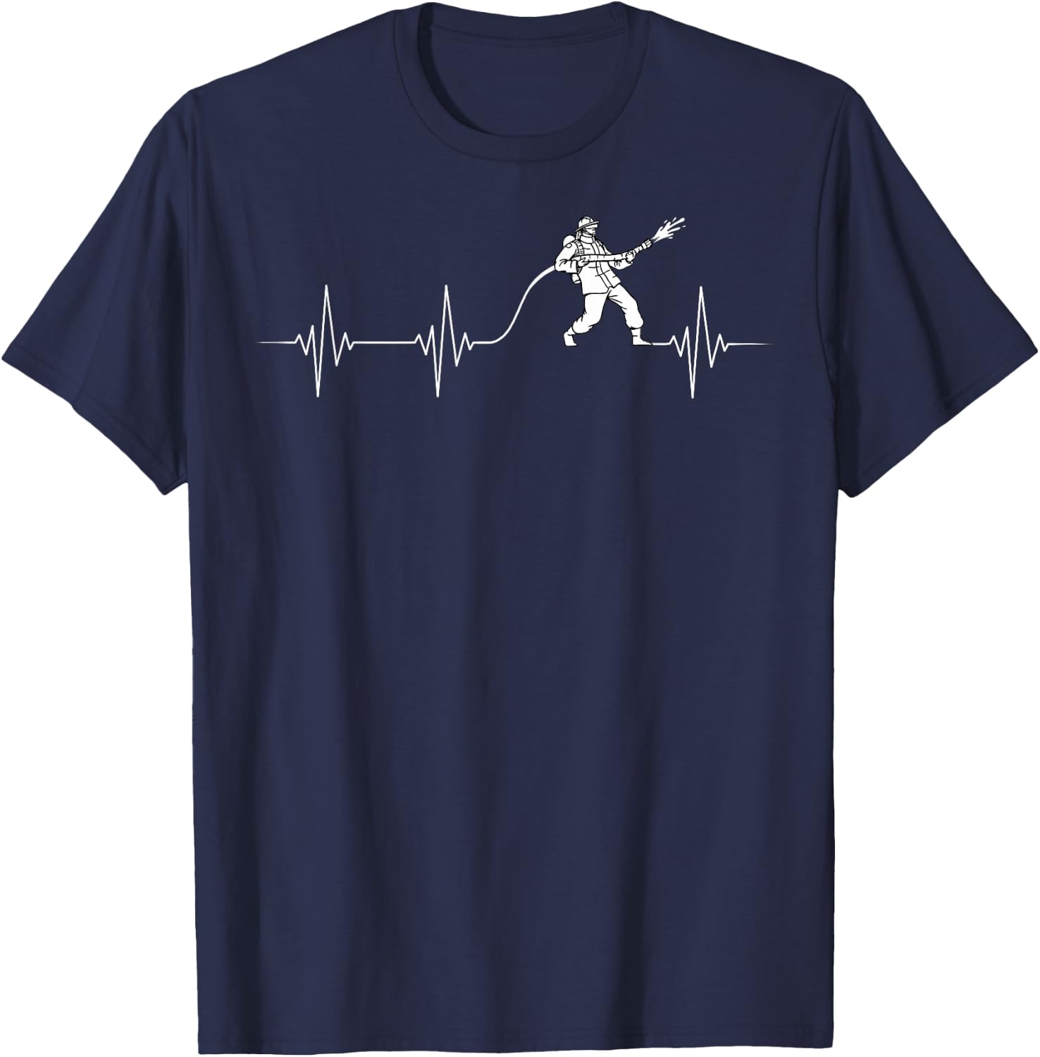 Cool Firefighter Fireman Apparel -Adults Black Firefighter Heartbeat Fireman Firefighting Rescuer Volunteer T-Shirt - T-Shirt | Navy