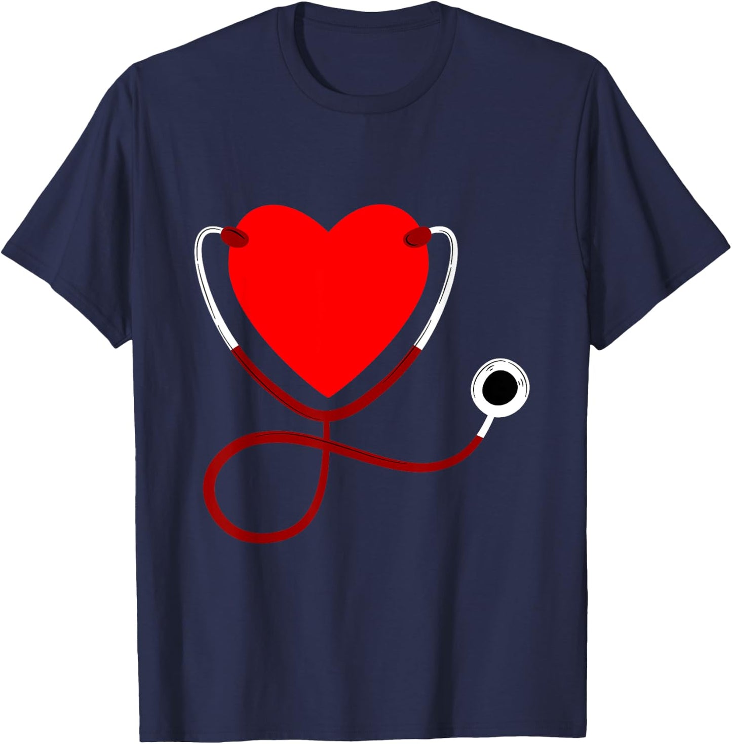 Stethoscope Heart Nurse Valentines Day Gift Nurse T-Shirt - T-Shirt | Navy