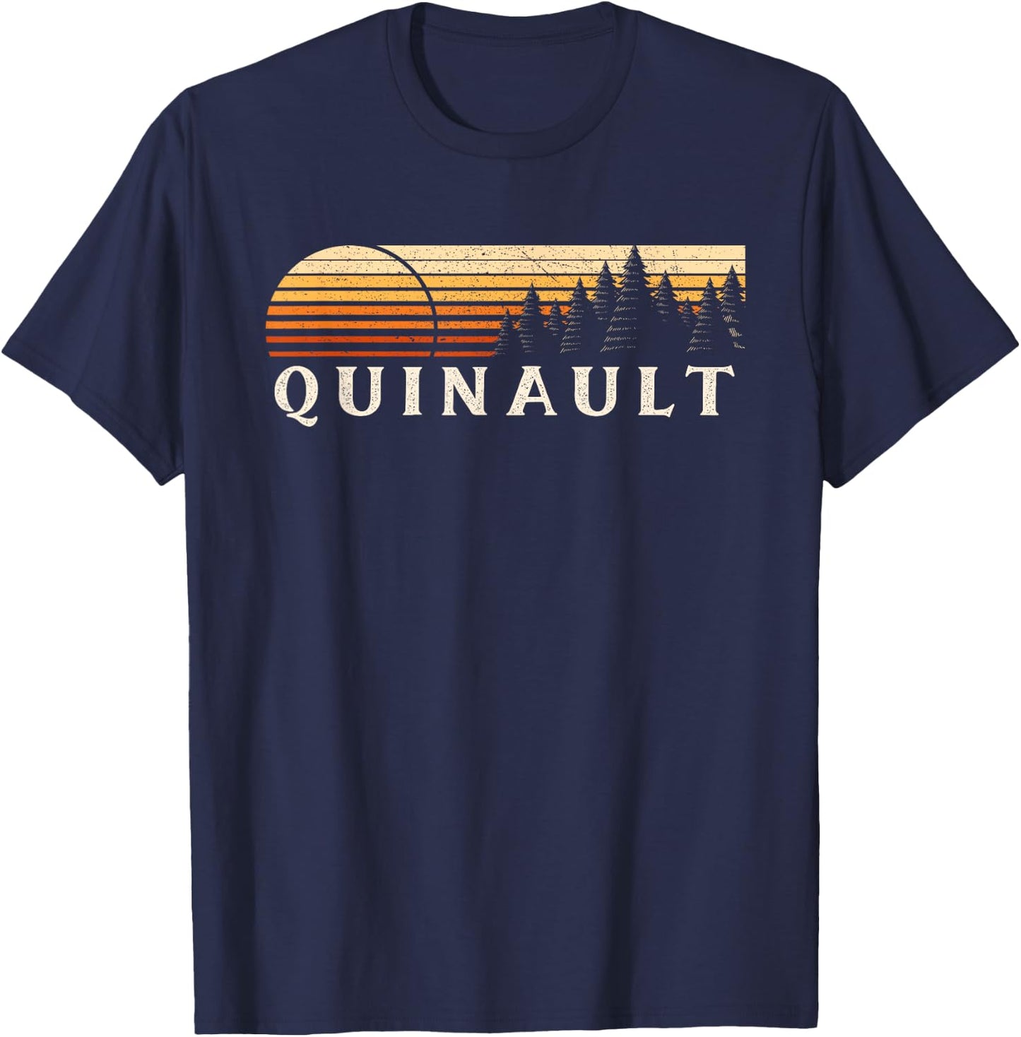 Quinault, WA Vintage Evergreen Sunset Eighties Retro T-Shirt - T-Shirt | Navy