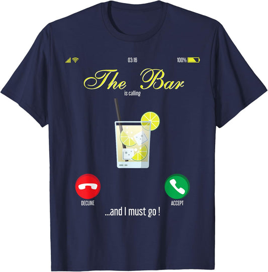 Bar Calls Mobile Call Design Wine Day Drink T-Shirt - T-Shirt | Navy