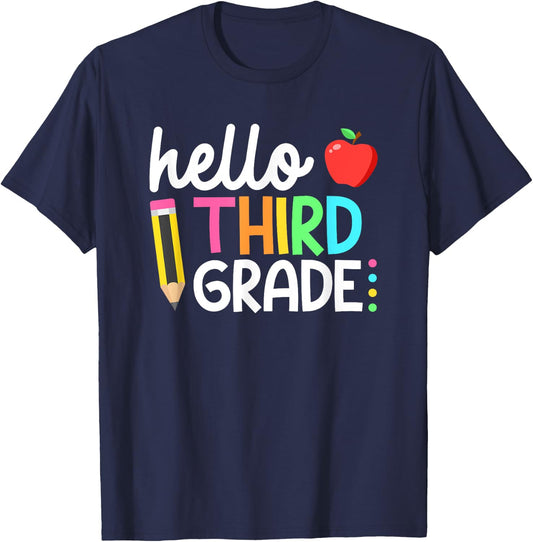 Hello Third Grade Team 3rd Grade Back to School Teacher Kids T-Shirt - T-Shirt | Navy