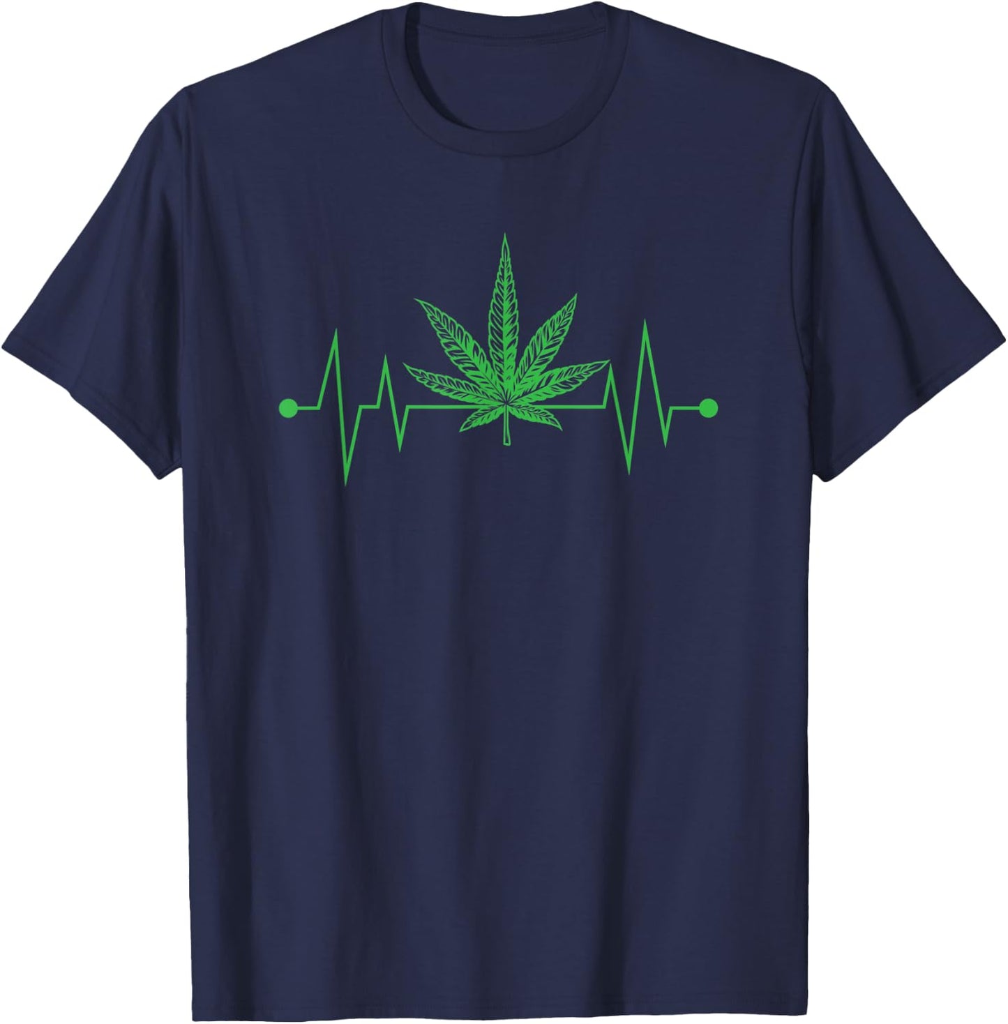 Funny Weed Marijuana Leaf Heartbeat Pot Head Men Women Gift T-Shirt - T-Shirt | Navy