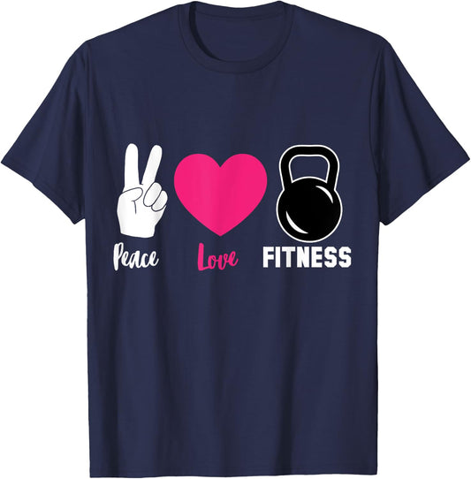 Peace Love Kettlebell Workout Cool Fitness Lover Gift T-Shirt - T-Shirt | Navy