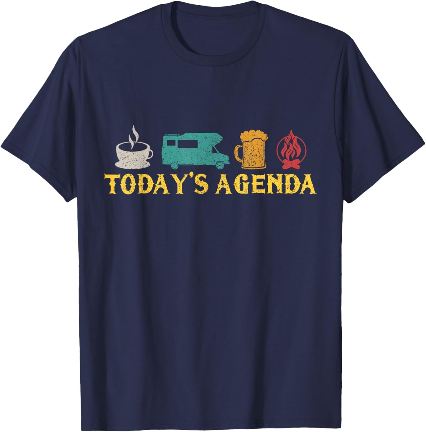 Motorhome, Camping, Road Trip, Coffee, Beer, Vintage T-Shirt - T-Shirt | Navy