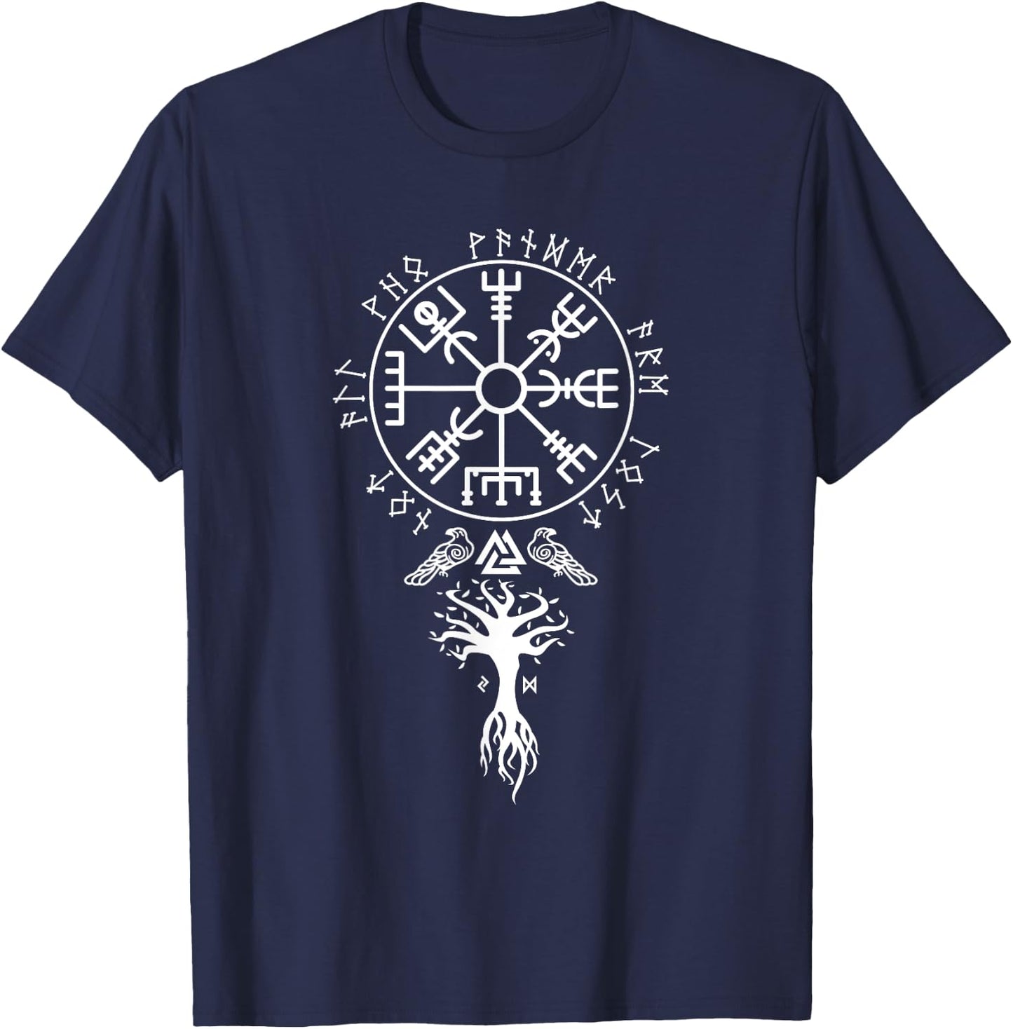 Cool Magical Stave Norse Symbol Ancient Mythology Vegvisir Runes Funny Viking Compass Nordic Gift Men Women T-Shirt - T-Shirt | Navy