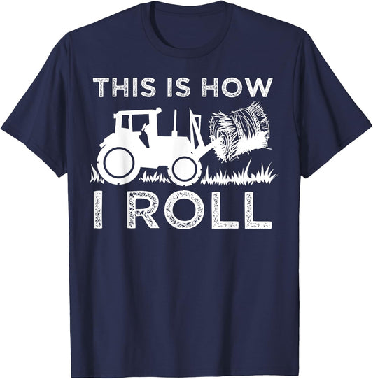 Cute Farm Vehicle Farming Humor Quote Lover Art Funny Hay Bale How I Roll Gift Cool Farmer Tractor Driver -Youth T-Shirt - T-Shirt | Navy
