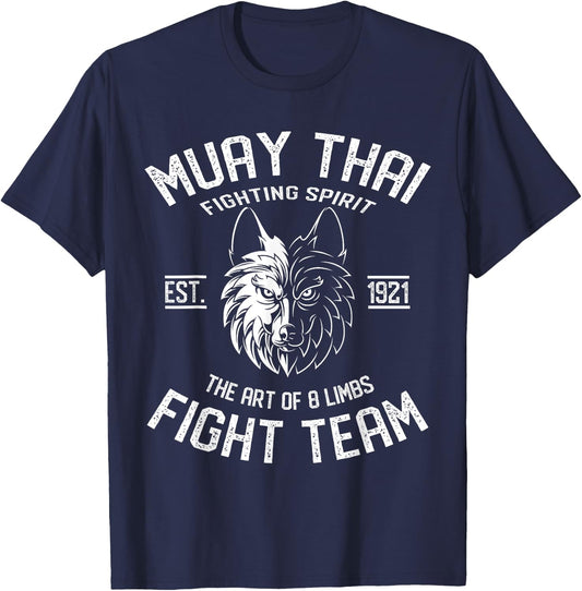 Muay Thai Wolf Fight Team - Nak Muay, Kickboxing Gift T-Shirt - T-Shirt | Navy