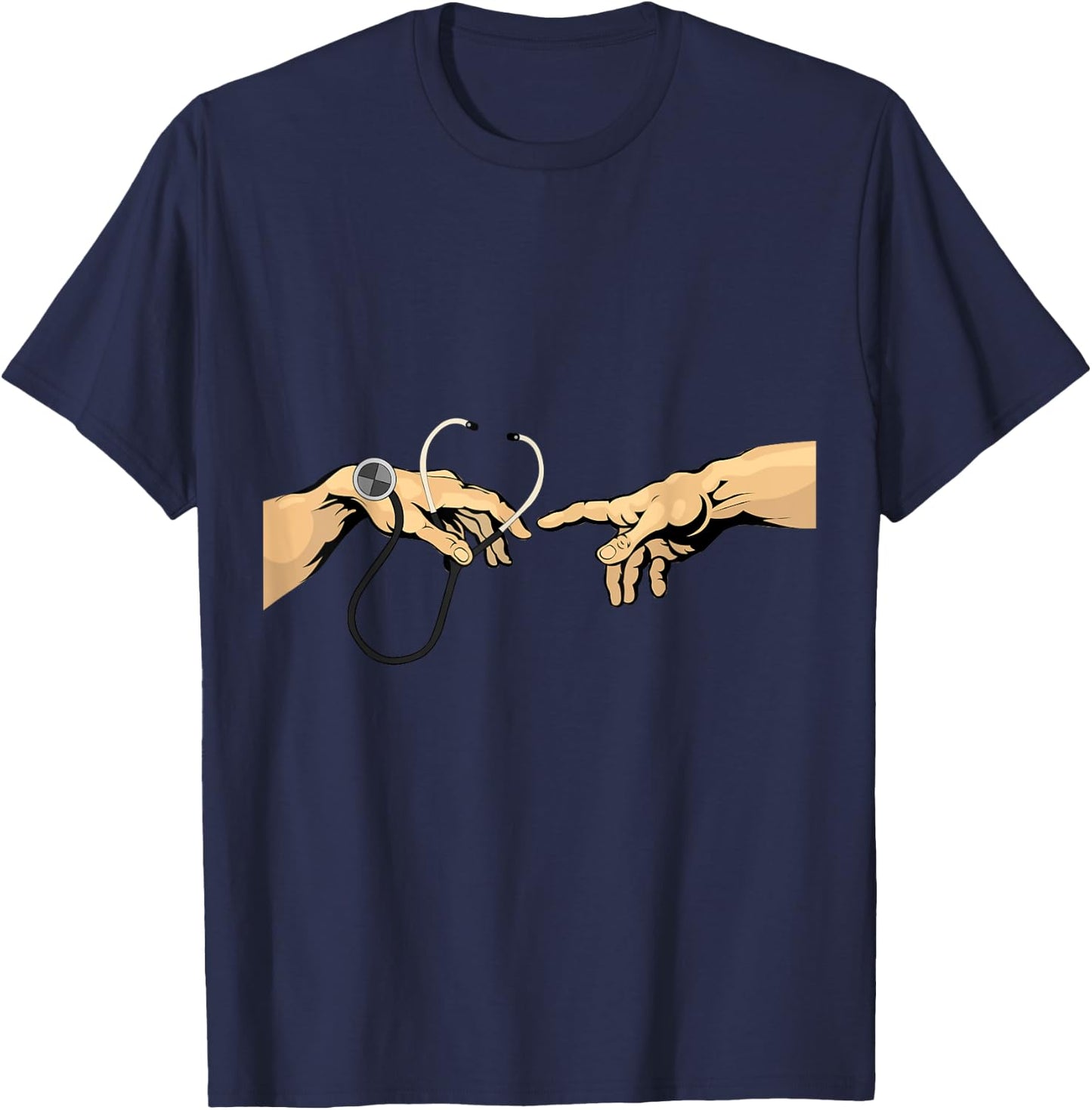 Creation of Adam Michelangelo Doctor Hospital stethoscope T-Shirt - T-Shirt | Navy