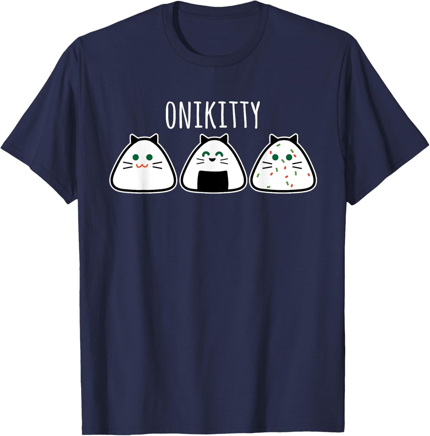 Funny Cat Kawaii Onigiri, Funny Cat T-Shirt - T-Shirt | Navy