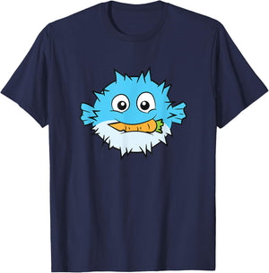 Funny Pufferfish Eating Carrot Meme Blowfish Meme T-Shirt - T-Shirt | Navy