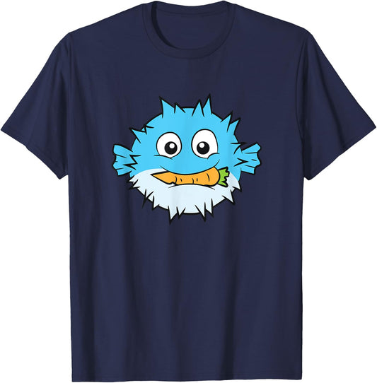 Funny Pufferfish Eating Carrot Meme Blowfish Meme T-Shirt - T-Shirt | Navy