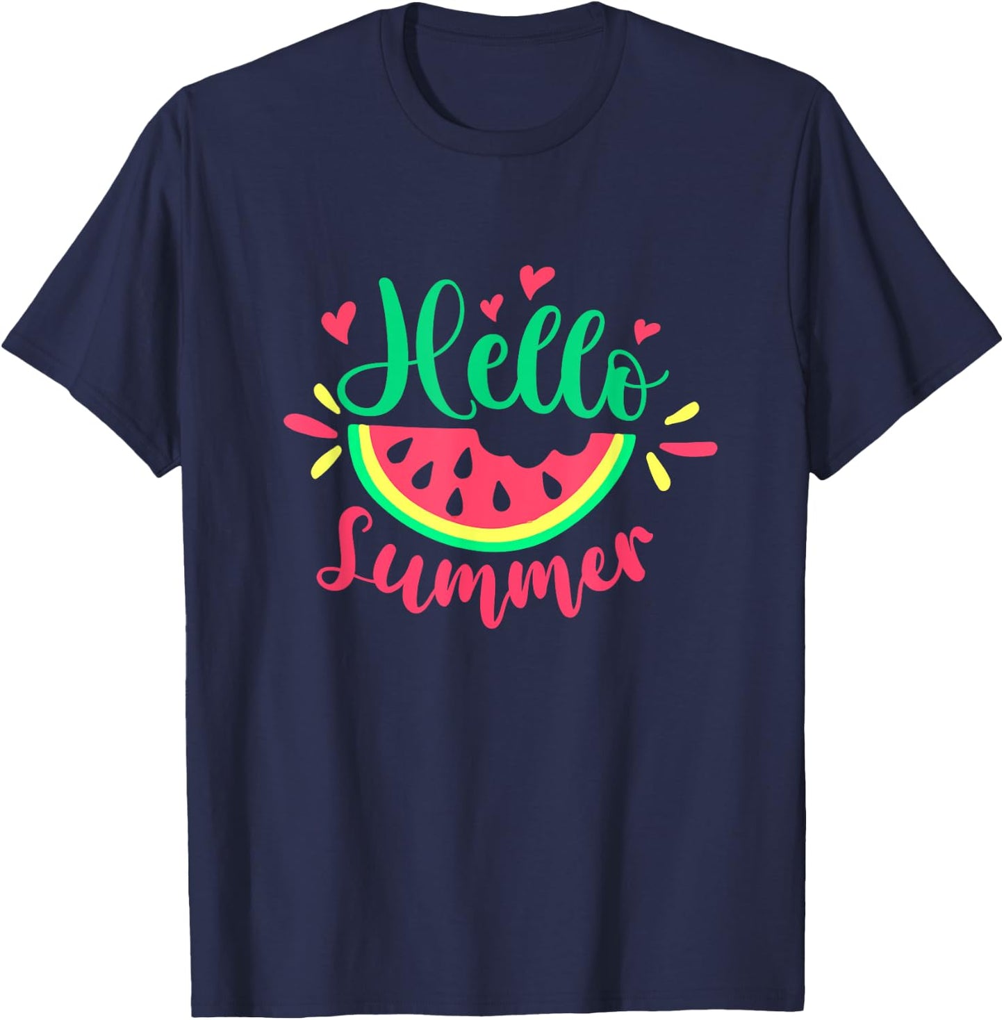 Hello Summer Watermelon Summertime Summer Vacation Women Girls Kids T-Shirt - T-Shirt | Navy