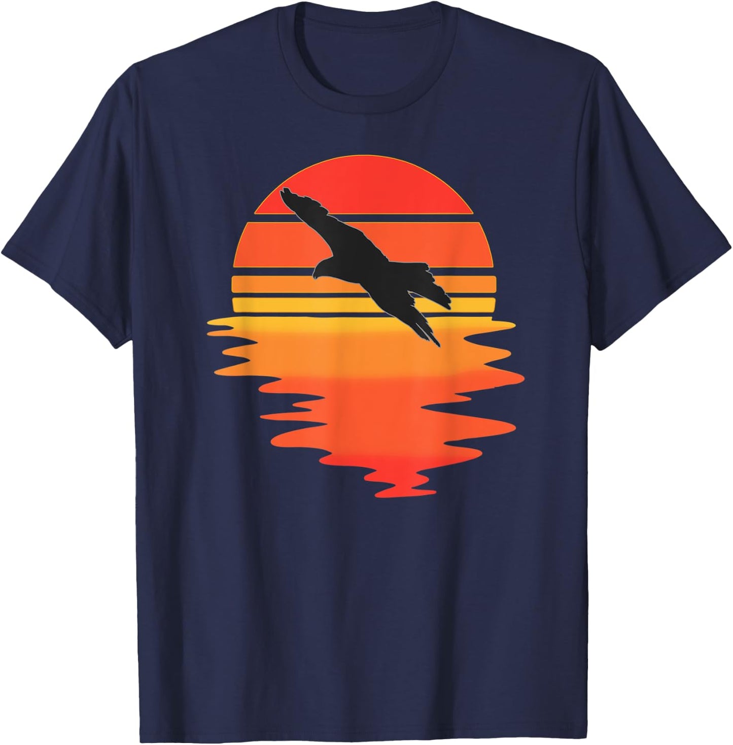 Retro Eagle - Cool Water Sunset large Bird Lovers T-Shirt - T-Shirt | Navy