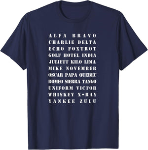 Phonetic Military Alphabet Graphic T-Shirt - T-Shirt | Navy