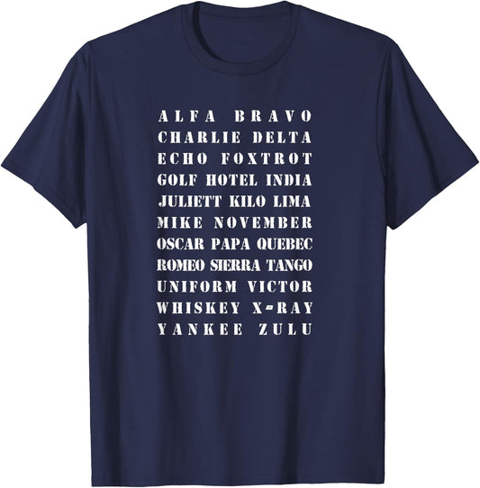 Phonetic Military Alphabet Graphic T-Shirt - T-Shirt | Navy