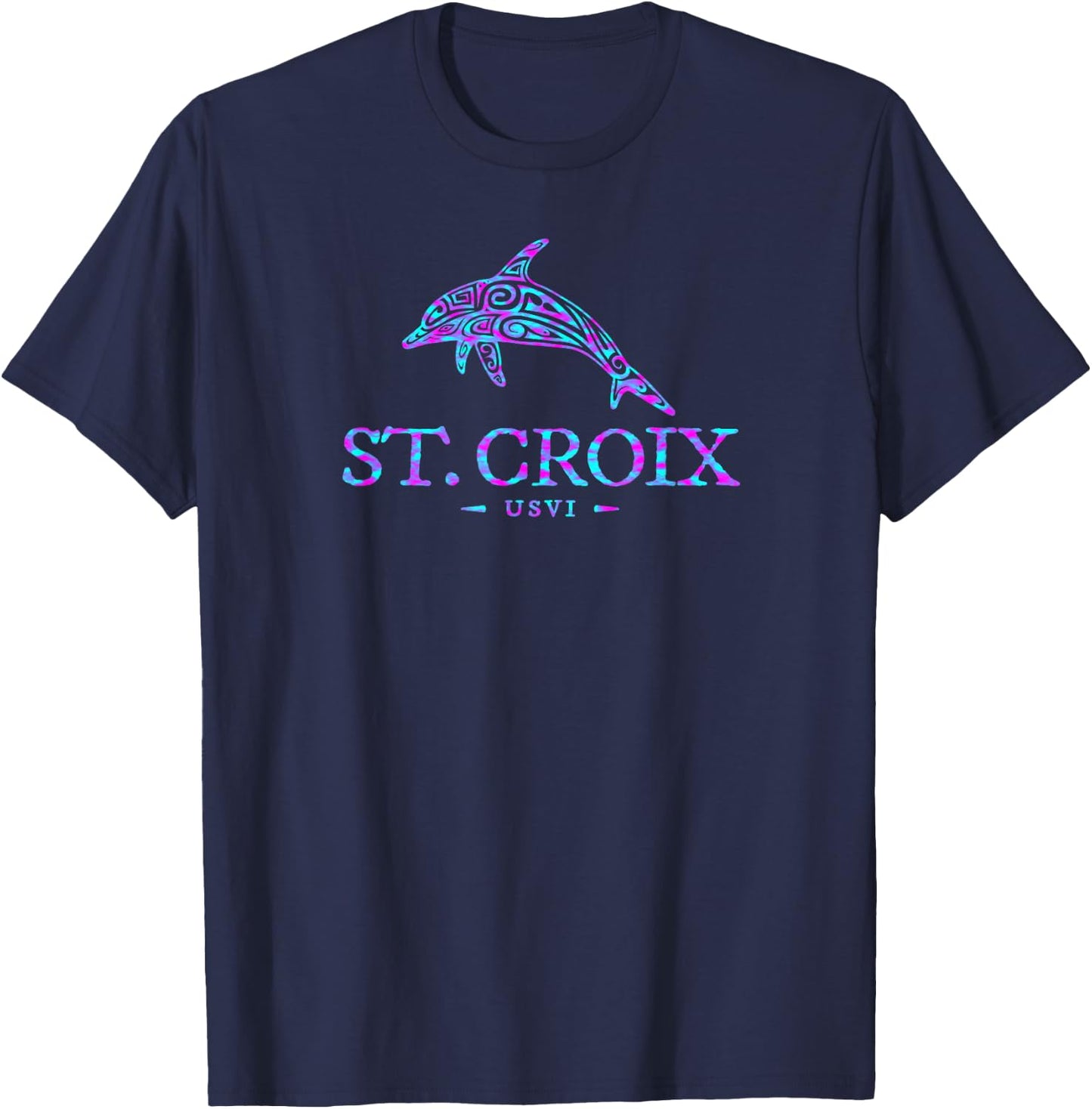 St Croix Dolphin Boys Girls Women Colorful Vacation Souvenir T-Shirt - T-Shirt | Navy