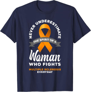 Women Never Underestimate A Woman Fights Multiple Sclerosis T-Shirt - T-Shirt | Navy