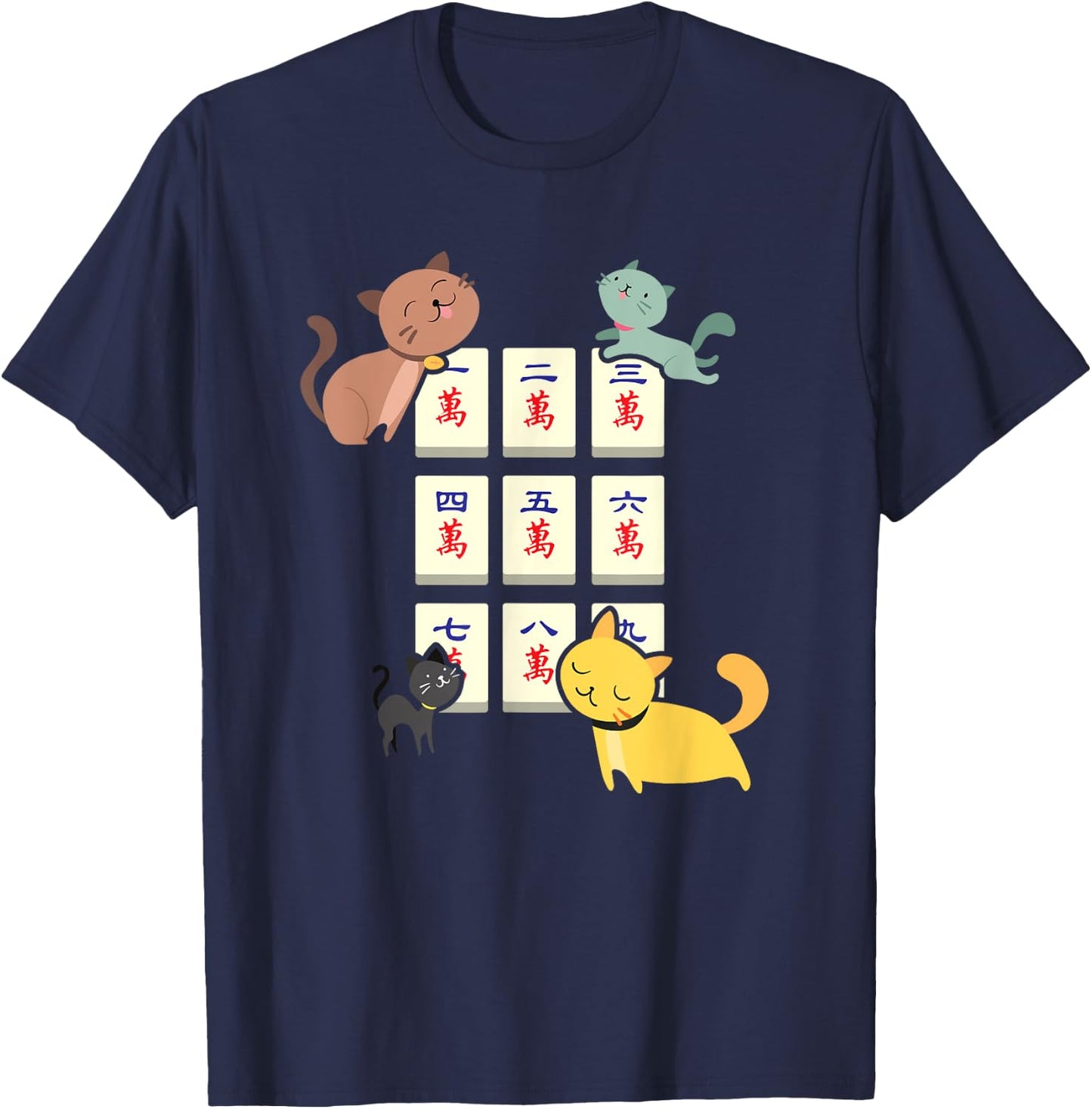 Cat Playing Mahjong Funny Players With Letters Women T-Shirt - T-Shirt | Navy