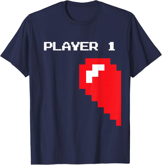 Matching Gamer Couple Valentine's Gift - Player 1 Player 2 T-Shirt - T-Shirt | Navy