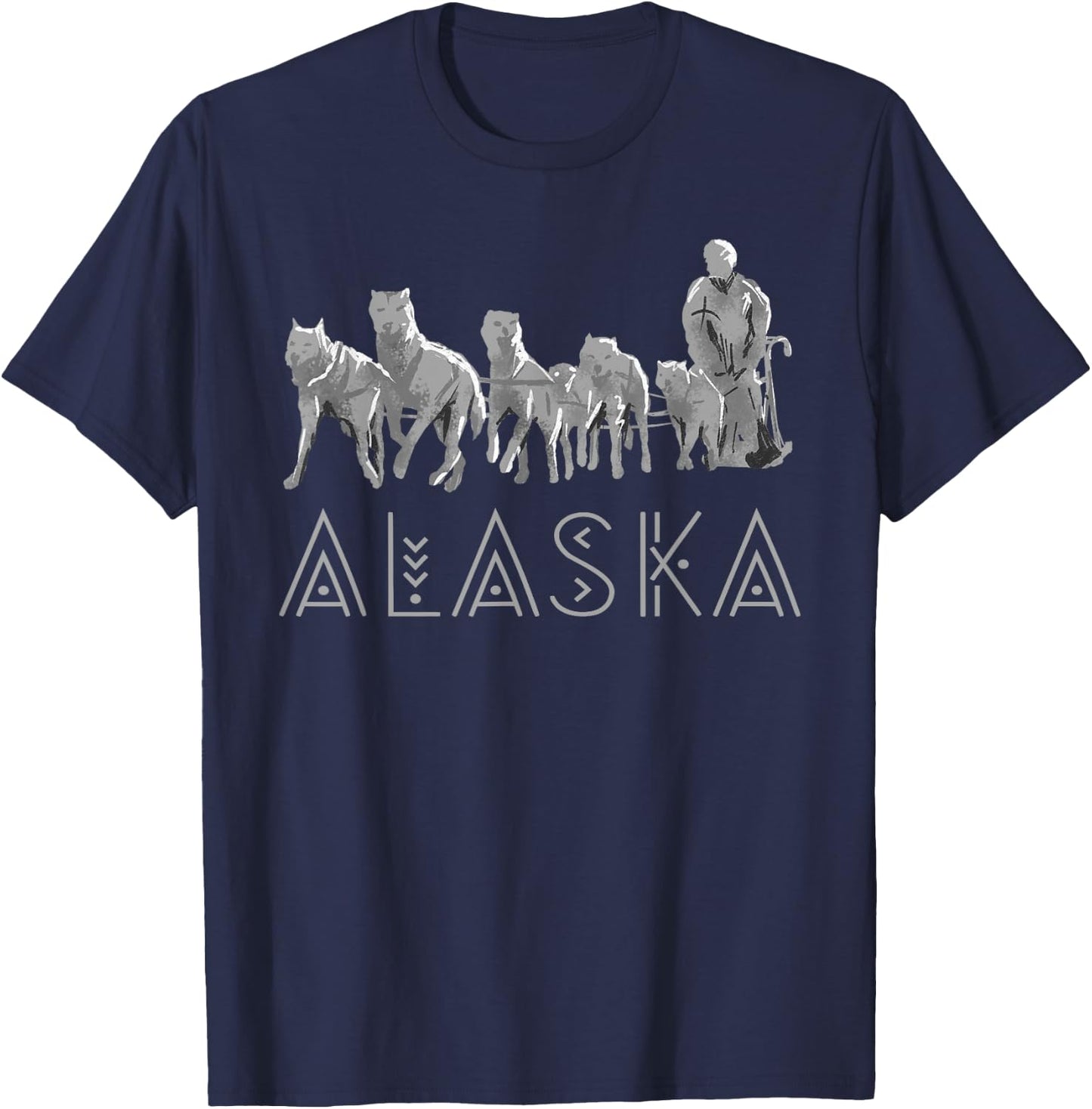 Alaska Sled Dogs Mushing Team Snow Sledding Mountain Scene T-Shirt - T-Shirt | Navy