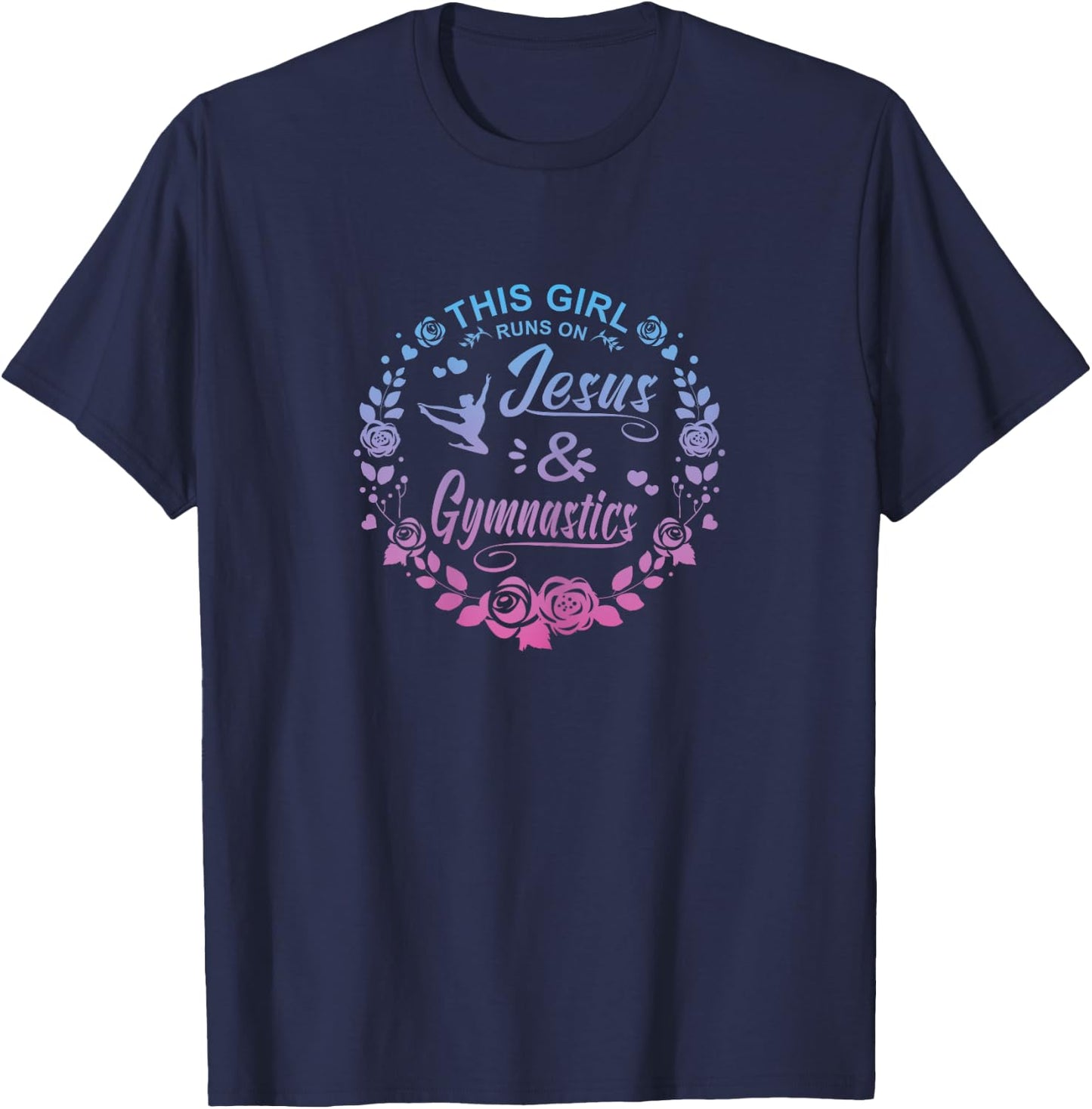 This Girl Runs On Jesus And Gymnastics Christian T-Shirt - T-Shirt | Navy