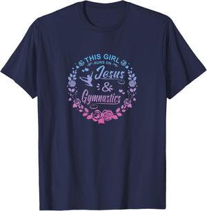 This Girl Runs On Jesus And Gymnastics Christian T-Shirt - T-Shirt | Navy