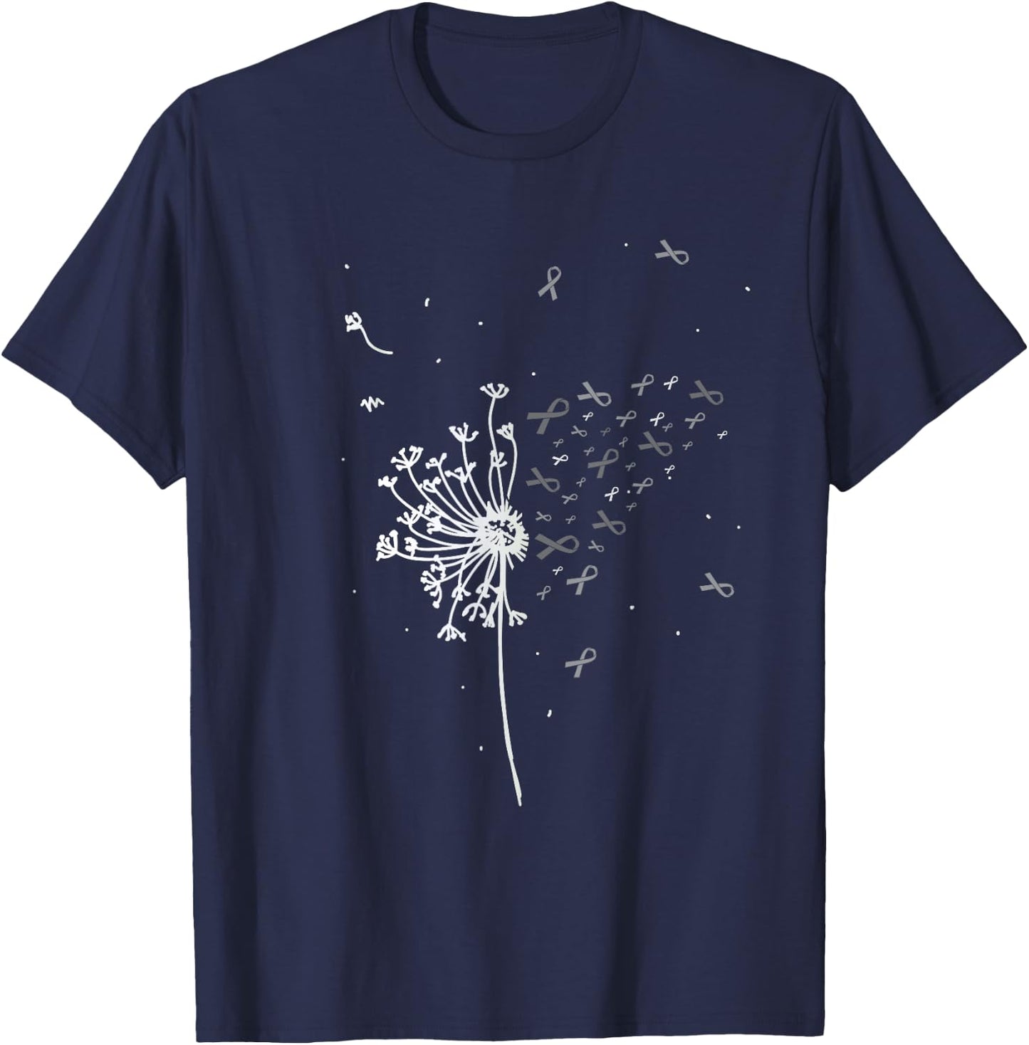 Dandelion Gray Ribbon Tumor Brain Cancer Awareness Gifts T-Shirt - T-Shirt | Navy