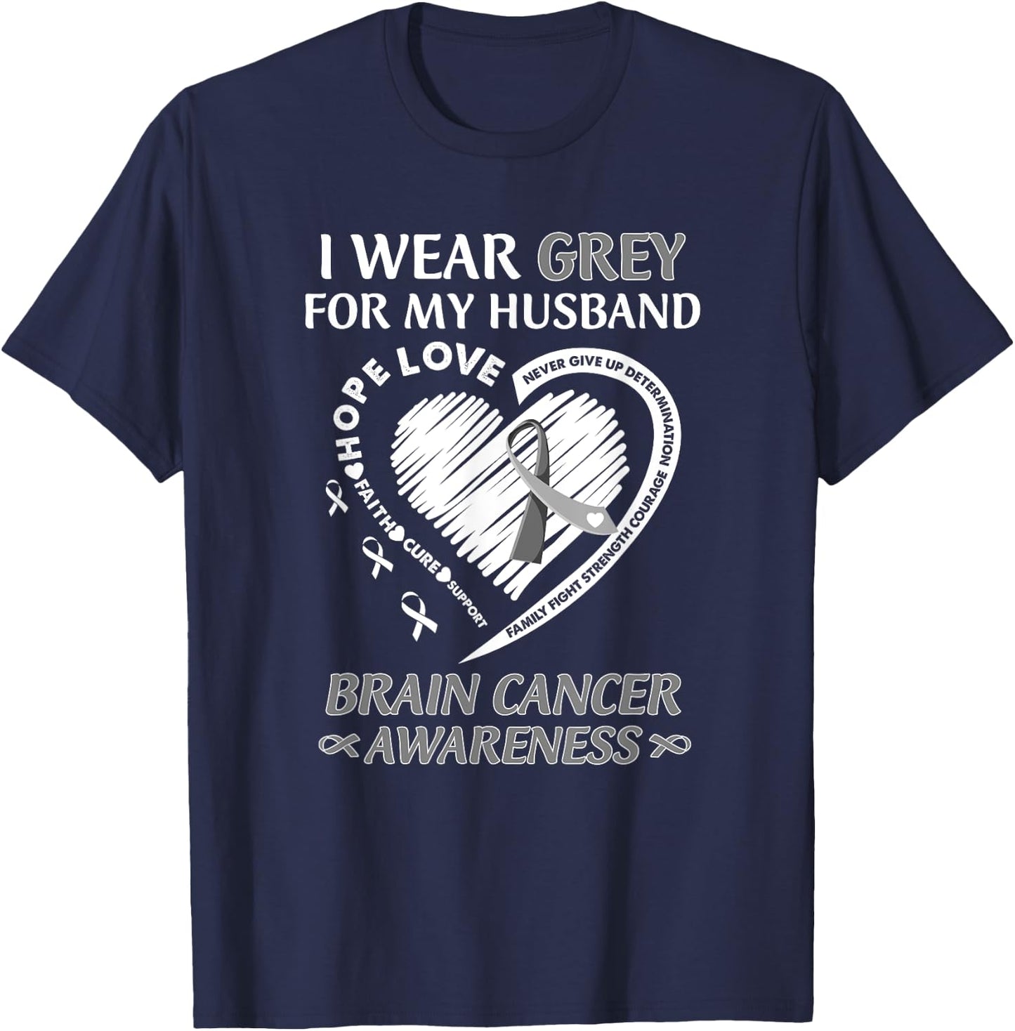 In May I Wear Grey For My Husband Brain Cancer Awareness T-Shirt - T-Shirt | Navy