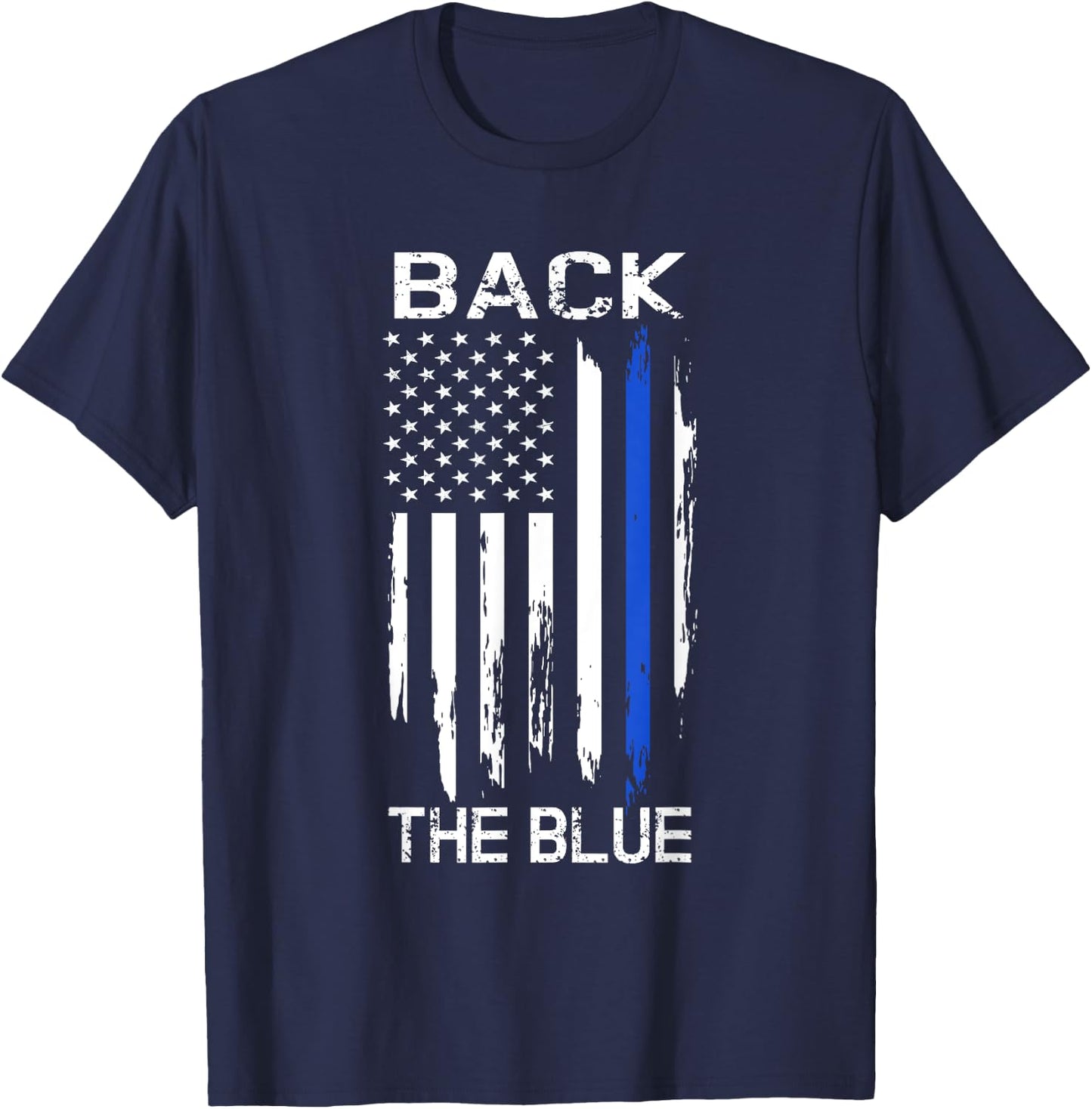 Thin Blue Line Back the Blue American Flag Police Support T-Shirt - T-Shirt | Navy