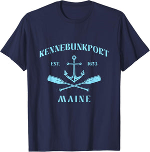 Vintage Nautical Boat Anchor & Crossed Oars Kennebunkport T-Shirt - T-Shirt | Navy