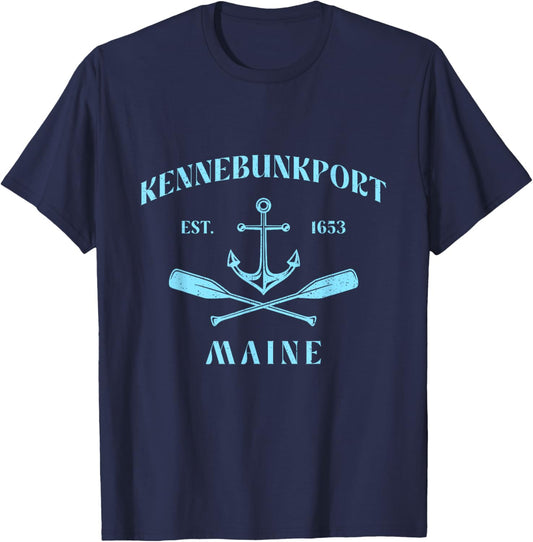 Vintage Nautical Boat Anchor & Crossed Oars Kennebunkport T-Shirt - T-Shirt | Navy