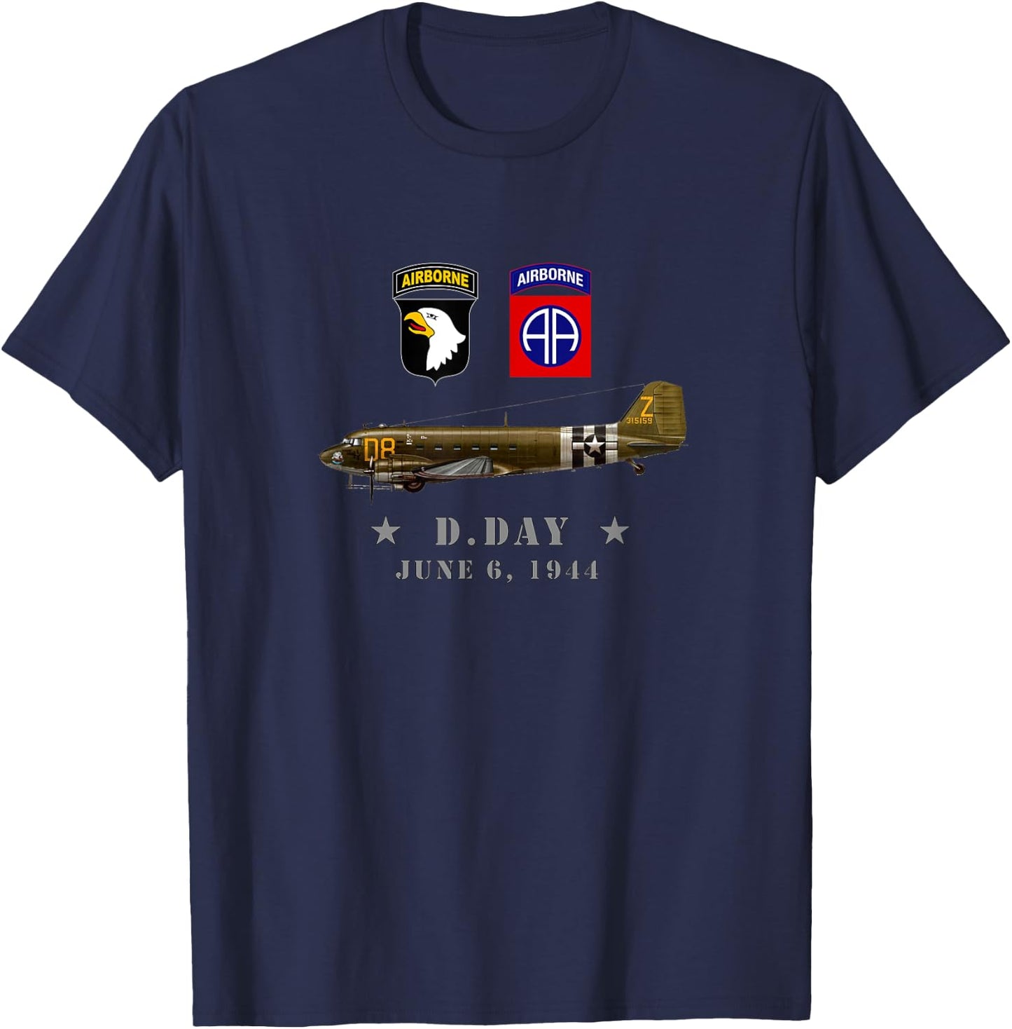 USA Paratroopers D-Day WWII Normandy 82nd 101nd Airborne T-Shirt - T-Shirt | Navy