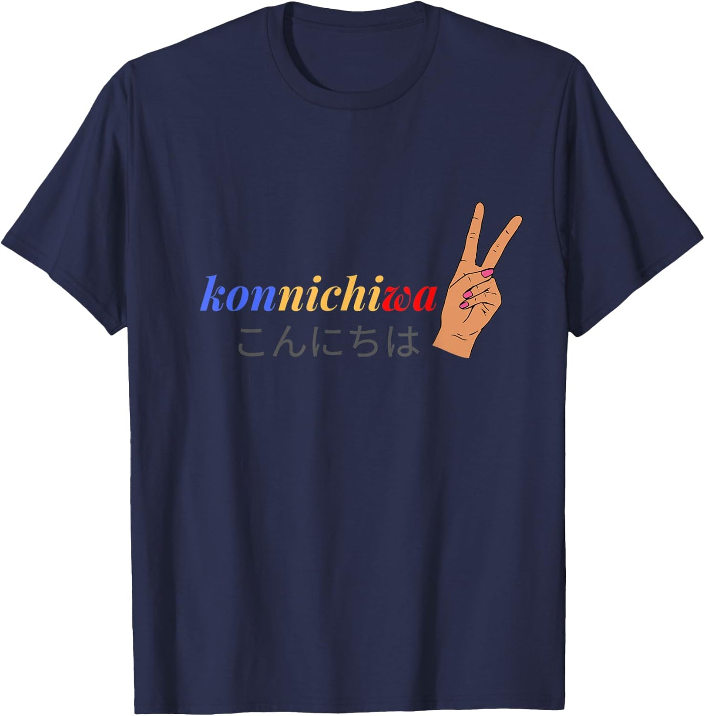 Konnichiwa Japanese Peace Sign T-Shirt - T-Shirt | Navy