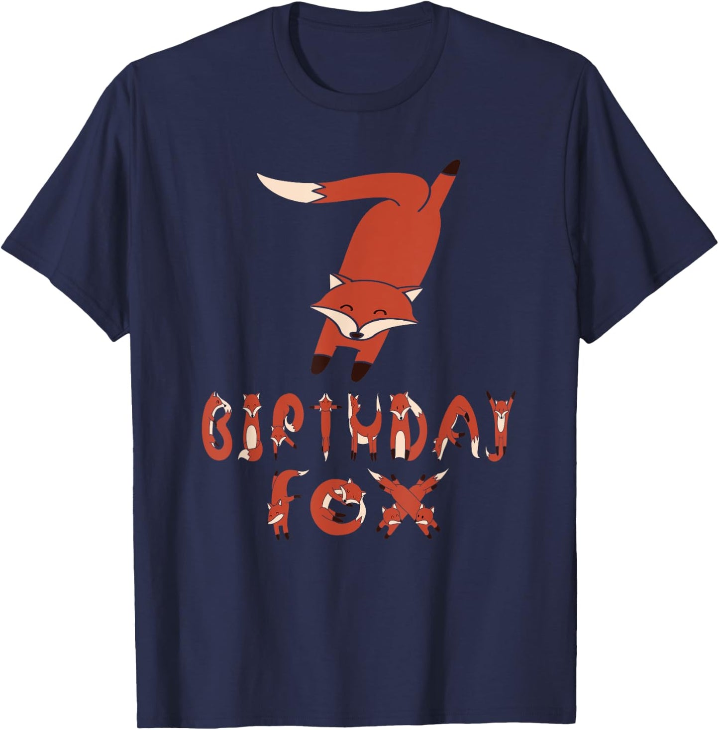 7th Birthday Fox Lover 7 Years Old Boys And Girls Party T-Shirt - T-Shirt | Navy