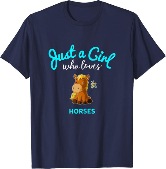 Horse Shirt for Girls | Children's Horse T-Shirt - T-Shirt | Navy