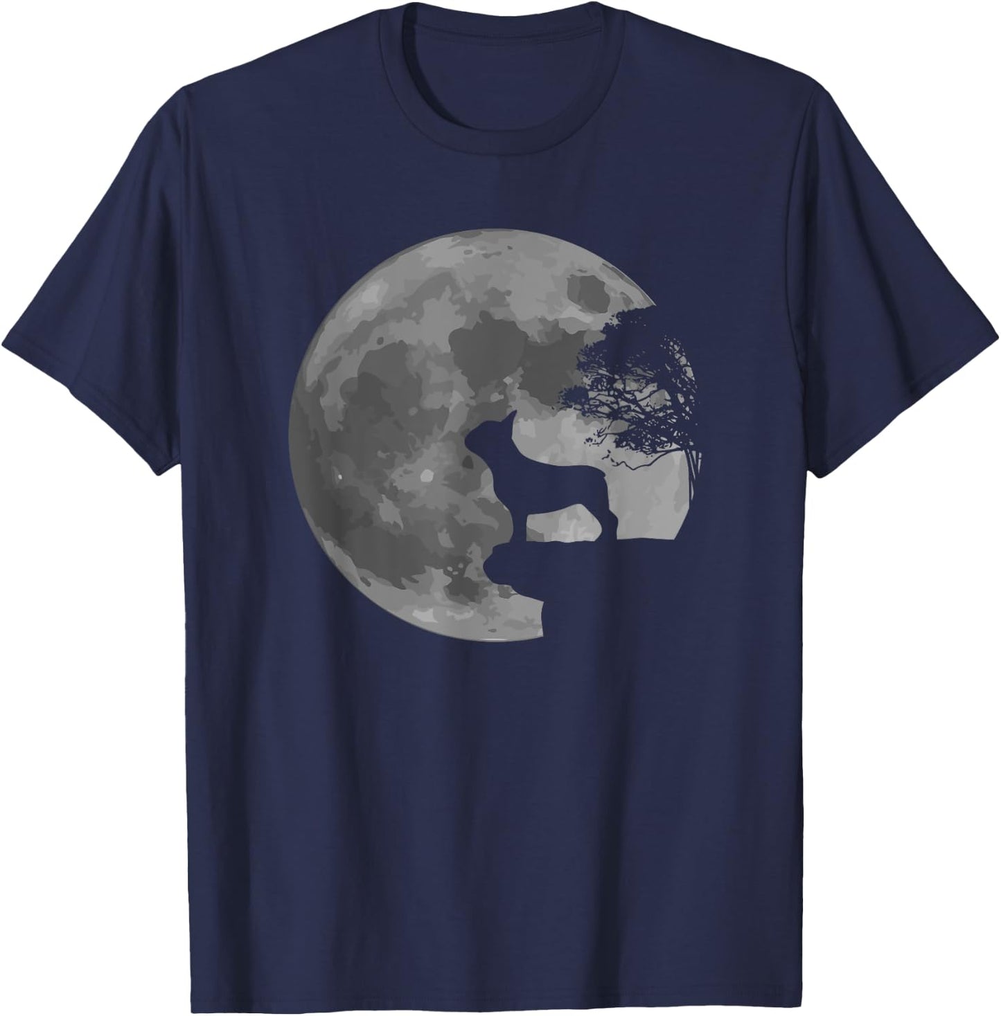 French Bulldog Dog Full Moon Howl Frenchie T-Shirt - T-Shirt | Navy