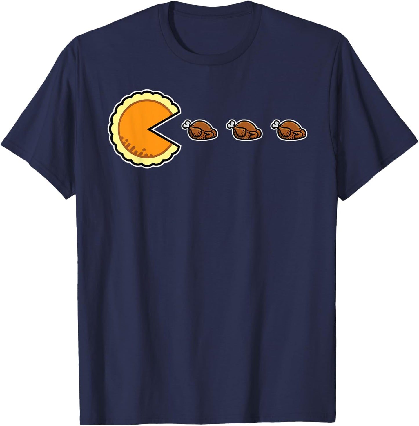 Pumpkin Pie and Turkeys Funny 80s Video Game Thanksgiving T-Shirt - T-Shirt | Navy