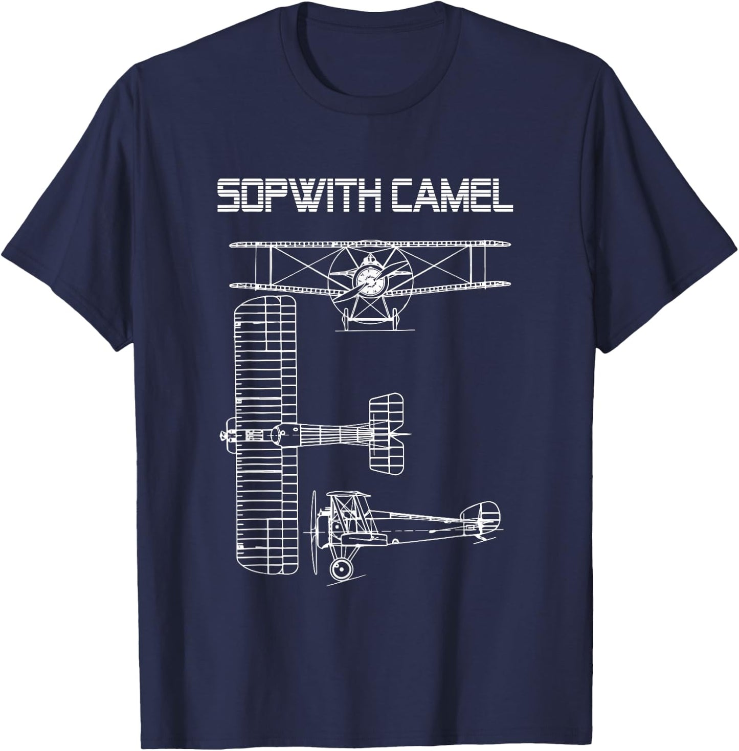 Sopwith Camel WW1 Plane Warbird Blueprint Schematics Diagram T-Shirt - T-Shirt | Navy