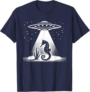 Seahorse Dad Mom Lover - Funny Alien UFO T-Shirt - T-Shirt | Navy