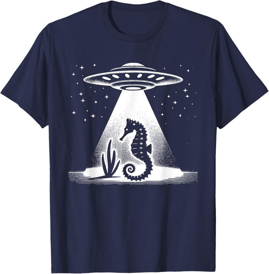 Seahorse Dad Mom Lover - Funny Alien UFO T-Shirt - T-Shirt | Navy