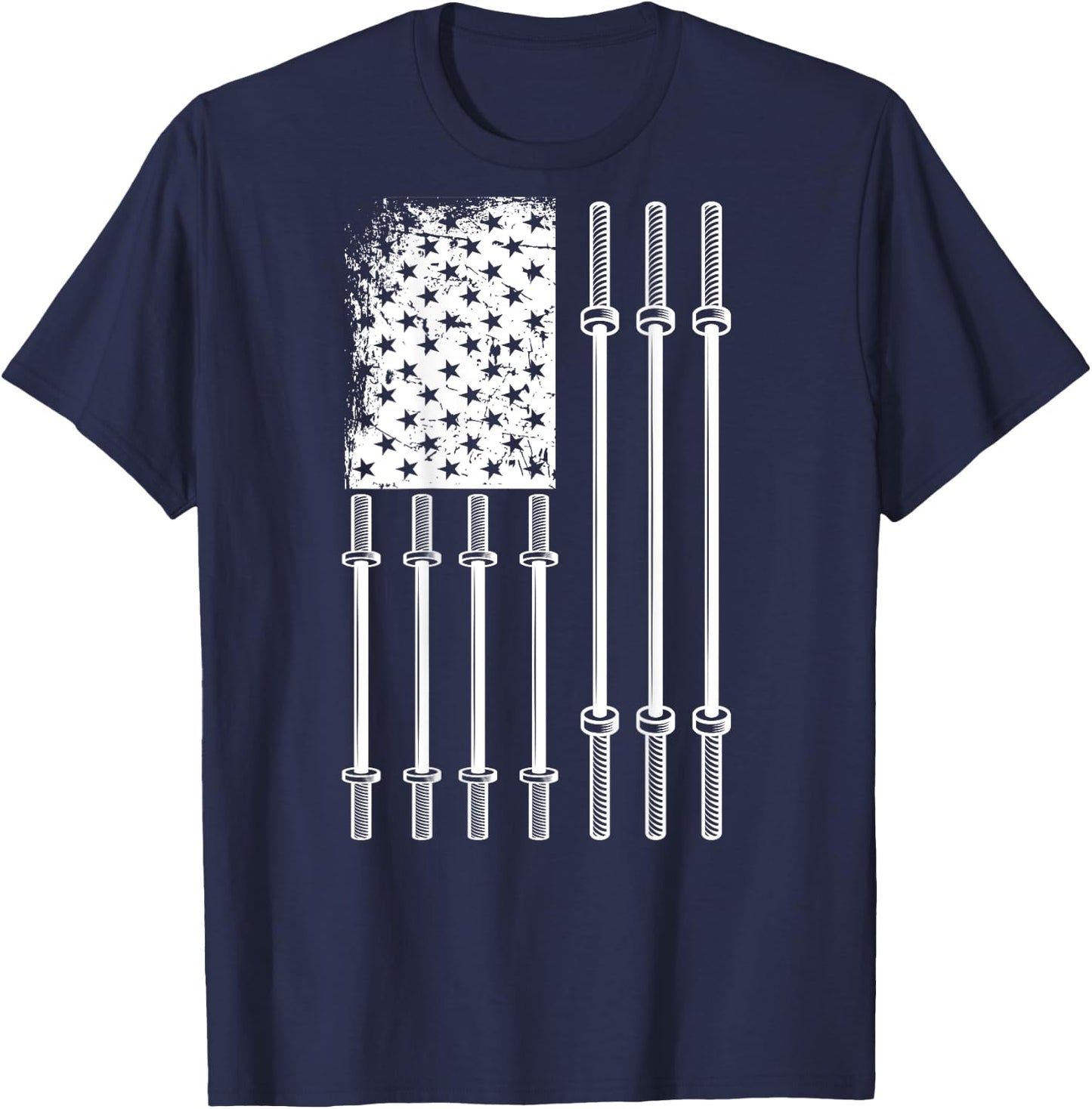 Barbell US Flag Weightlifting Patriotic Back Print Gym Women Kids Men T-Shirt - T-Shirt | Navy