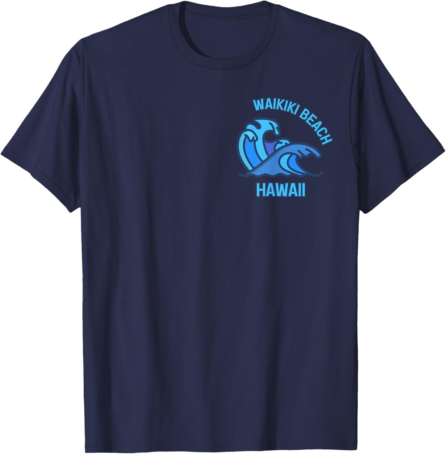 Graphic Waikiki Beach Hawaii Pocket Wave Souvenir Men Women Girls Kids T-Shirt - T-Shirt | Navy