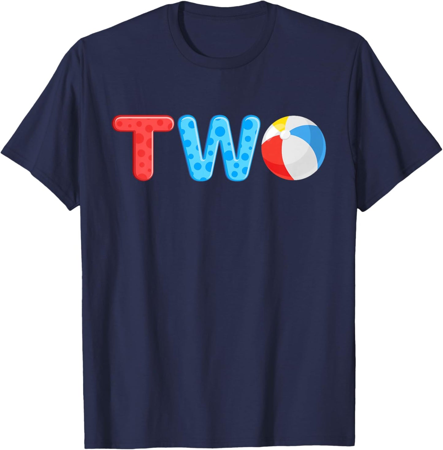 2nd Birthday Two Year Old Beach Ball Theme Summer Pool Party Kids T-Shirt - T-Shirt | Navy