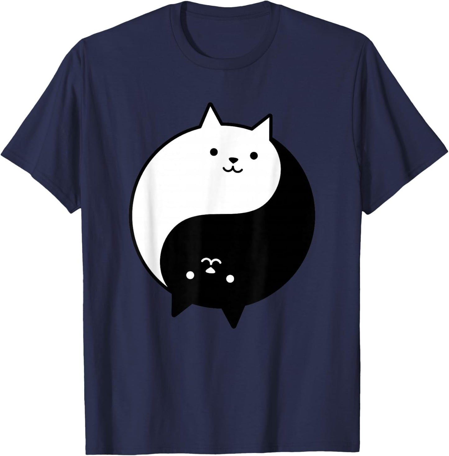 Cute Cats Yin Yang Yoga Zen Kitty Black and White Cat T-Shirt - T-Shirt | Navy
