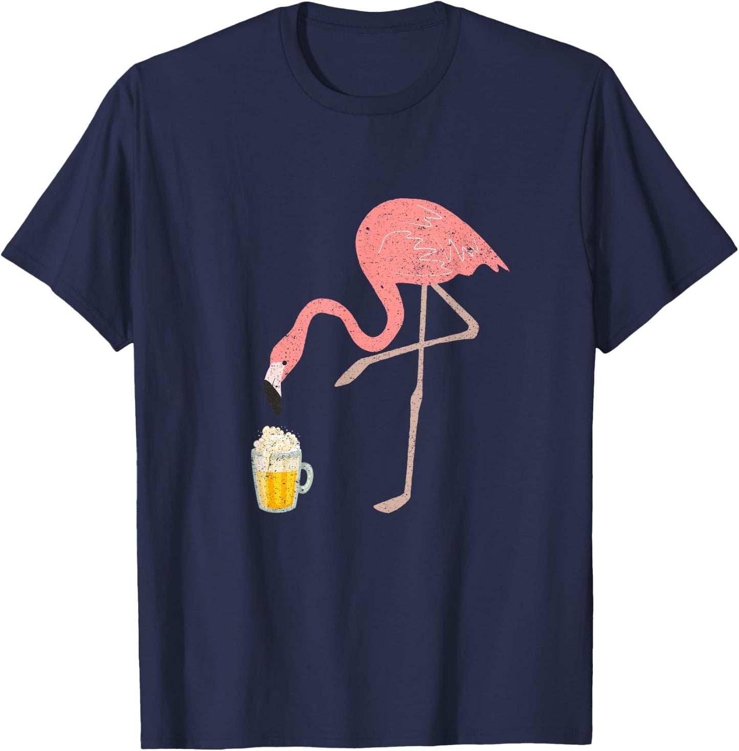 Flamingo Drinking Beer Drinking Party Vintage Beer Drinker T-Shirt - T-Shirt | Navy