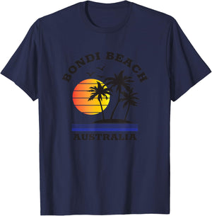 Fun Bondi Beach Australia Beach Sunset Men Women Novelty Art T-Shirt - T-Shirt | Navy